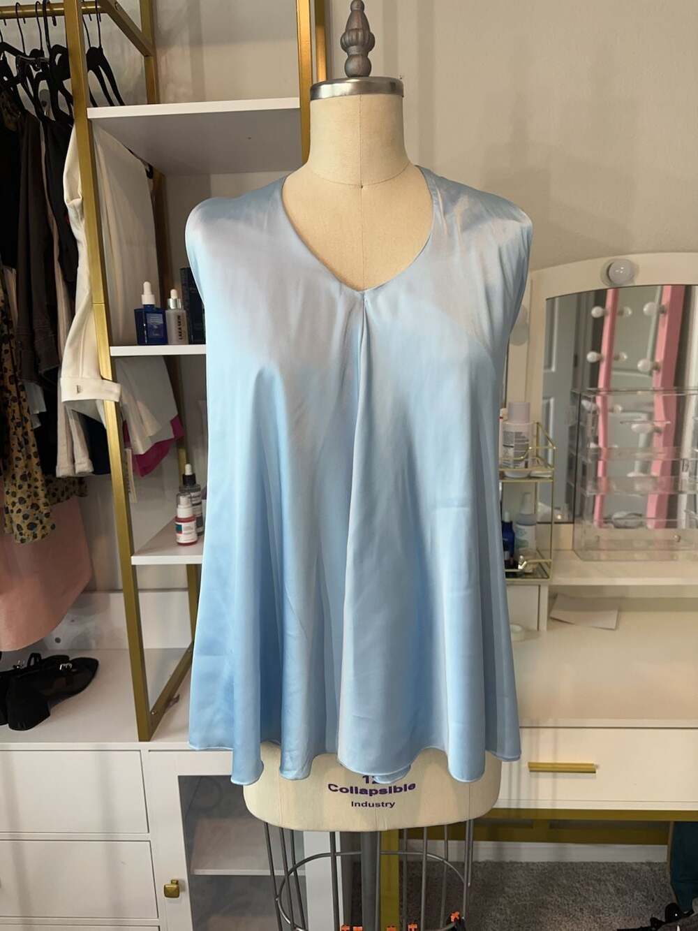 SHEIN Light Blue Satin Tie Back Sleeveless Top Size S. Medium Fit More